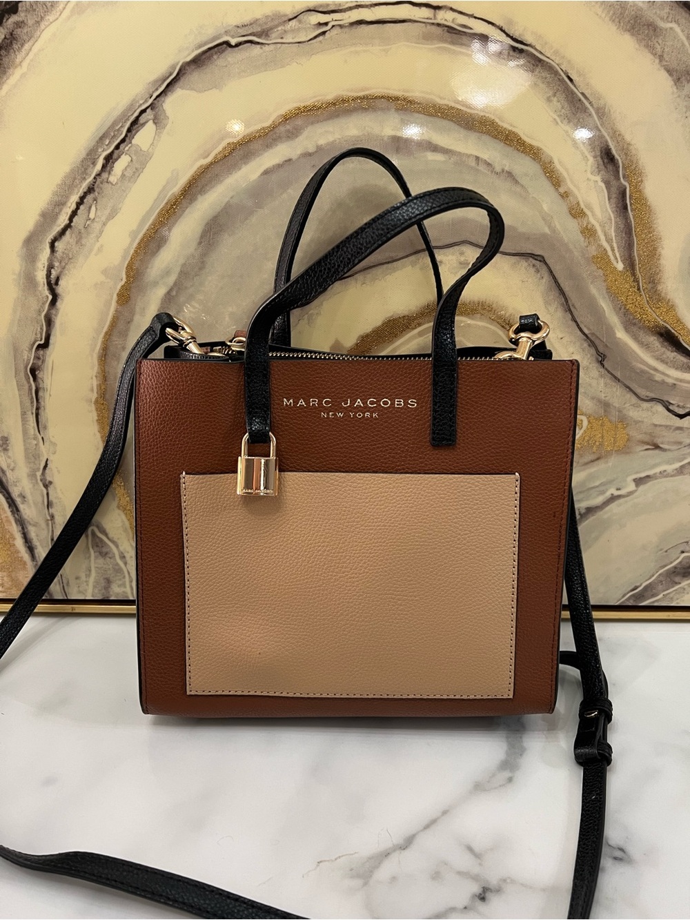 Marc Jacobs Two-Tone Brown & Beige Mini Leather Tote